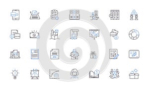 Market policy line icons collection. Regulation, Competition, Deregulation, Subsidies, Protectionism, Export, Import