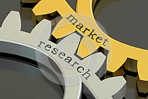 Market Research concept on the gearwheels, 3D rendering