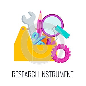 Market research instrument color icons. Marketing infographics.