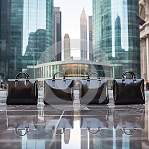 Market Rivalry: Minimalistic Briefcases on Polished Marble Floor