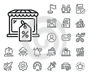 Market sale line icon. Wholesale store sign. Salaryman, gender equality and alert bell. Vector