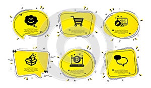Market sale, Megaphone box and Web system icons set. Smile chat, Bitcoin and Chat message signs. Vector photo