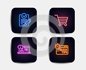 Market sale, Online documentation and Rfp icons. Quick tips sign. Vector