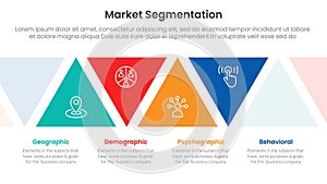 market segmentation framework analysis infographic 4 point stage template with triangle shape ups and down for slide presentation