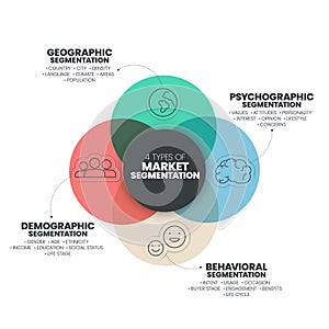 Market segmentation presentation template vector illustration with icons.