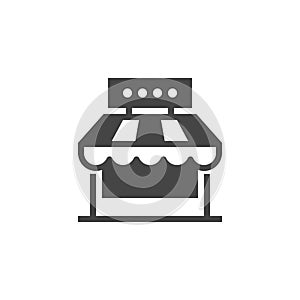 Market shop glyph icon. Street food or cafe concept flat label. Logo of commercial market place. Vector illustration