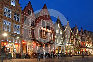 The Market Square in Brugge, Belgium at night