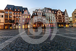 The market square in the old town of Mainz, Germany at sunset