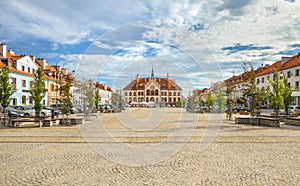 Market square in Pisz with the historic town hall, Masuria, Poland. photo