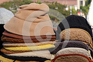 A Market Stall Sells Winter Hats