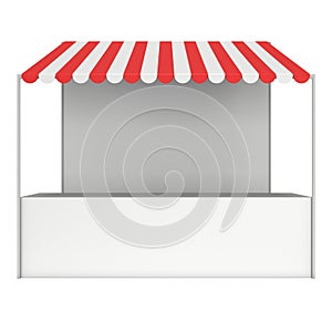 Market stand kiosk stall with striped awning for promotion sale