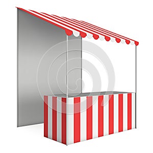 Market stand kiosk stall with striped awning for promotion sale