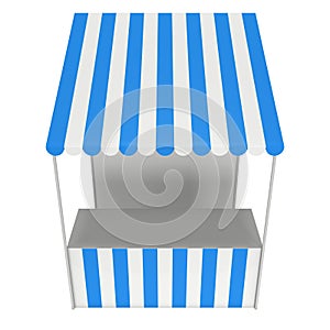 Market stand kiosk stall with striped awning for promotion sale