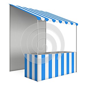 Market stand kiosk stall with striped awning for promotion sale