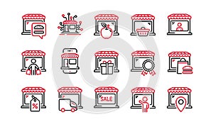 Market store line icons. Online Marketplace, Network Marketing, Wholesale Shop. Vector