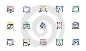 Market store line icons. Online Marketplace, Network Marketing, Wholesale Shop. Vector