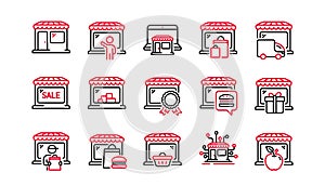 Market store line icons. Online Marketplace, Wholesale Shop, Network Marketing. Vector