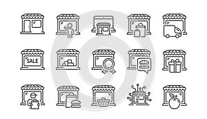 Market store line icons. Online Marketplace, Wholesale Shop, Network Marketing. Vector