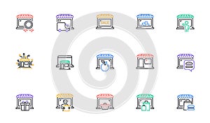 Market store line icons. Online Marketplace, Wholesale Shop, Network Marketing. Vector