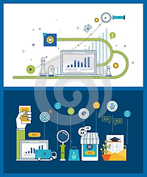 Market strategy analysis, marketing research, business analytics and planning concept