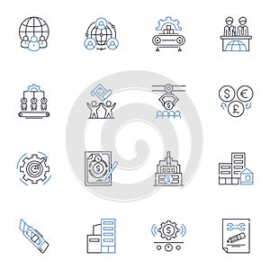 Market structure line icons collection. Oligopoly, Monopoly, Perfect competition, Cartel, Barrier, Non-price competition