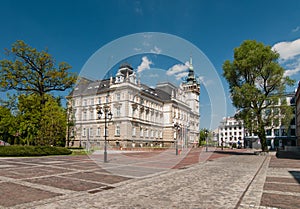 Market before Town Hall in Bielsko-Biala, Poland