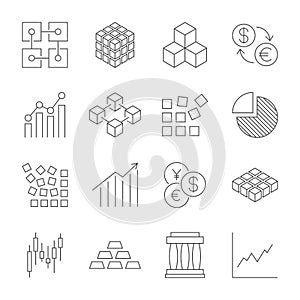 Market Trading Icons Set. Vector line icons. Contains icons such as stock exchange, trading, currency exchange