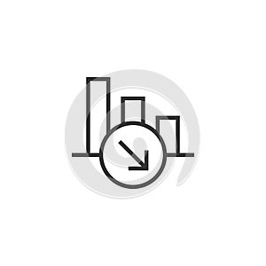 Market trend icon in flat style. Decline arrow with magnifier vector illustration on white isolated background. Decrease business