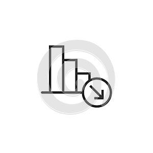 Market trend icon in flat style. Decline arrow with magnifier vector illustration on white isolated background. Decrease business