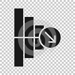 Market trend icon in flat style. Decline arrow with magnifier vector illustration on white isolated background. Decrease business