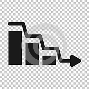 Market trend icon in flat style. Decline arrow with magnifier vector illustration on white isolated background. Decrease business