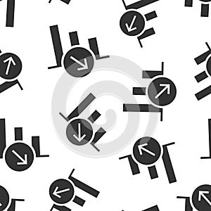 Market trend icon in flat style. Decline arrow with magnifier vector illustration on white isolated background. Decrease seamless