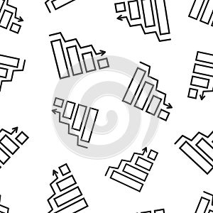 Market trend icon in flat style. Decline arrow with magnifier vector illustration on white isolated background. Decrease seamless