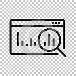 Market trend icon in flat style. Growth arrow with magnifier vector illustration on white isolated background. Increase business