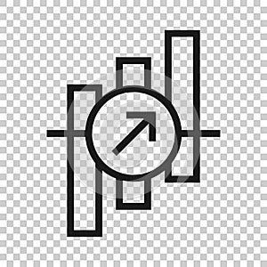 Market trend icon in flat style. Growth arrow with magnifier vector illustration on white isolated background. Increase business