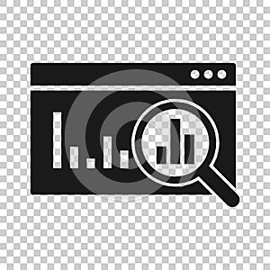 Market trend icon in flat style. Growth arrow with magnifier vector illustration on white isolated background. Increase business