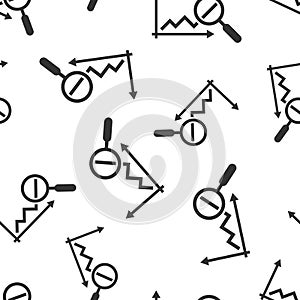 Market trend icon in flat style. Growth arrow with magnifier vector illustration on white isolated background. Increase seamless