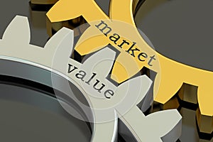 Market Value concept on the gearwheels, 3D rendering
