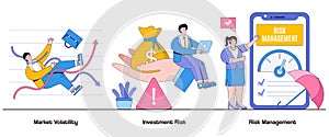 Market volatility, investment risk, risk management concept with character. Risk Management abstract vector illustration set.