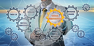 Marketer Touching Social Commerce Cogwheel