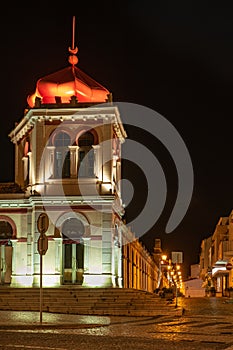 The markethall in the old town of Loule at night. Algarve, Portugal photo