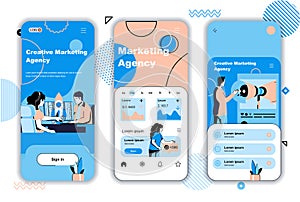 Marketing agency concept onboarding screens for mobile app