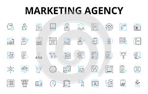 Marketing agency linear icons set. Strategy, Branding, Advertising, Analytics, Creativity, Campaigns, Insights vector