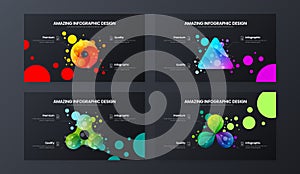 Marketing analytics vector illustration template. Business data design layout set. Organic statistics infographic report bundle.