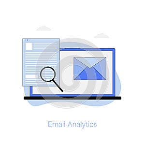 Marketing analytics, Visual concept of Email newsletter, Email marketing strategy - vector illustration, landing page