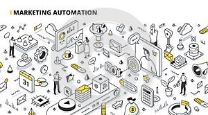 Marketing Automation Isometric Outline Illustration