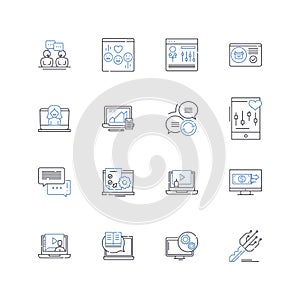 Marketing automation line icons collection. Streamline, Integration, Segmentation, Personalization, Conversion