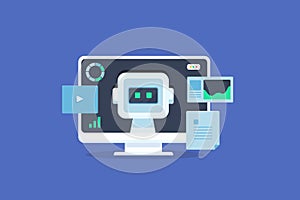 Artificial intelligence - business analytics and marketing automation software on pc screen.