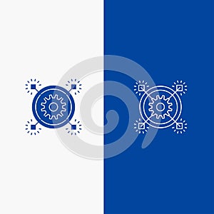 Marketing, Business, Idea, Pertinent, Gear Line and Glyph Solid icon Blue banner Line and Glyph Solid icon Blue banner