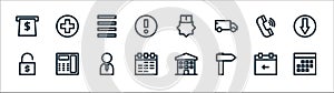 Marketing business line icons. linear set. quality vector line set such as calculator, right way, calendar, unsafe, telephone,